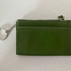 Coach wallet Green with white stitching key chaincard holder about 5in wide